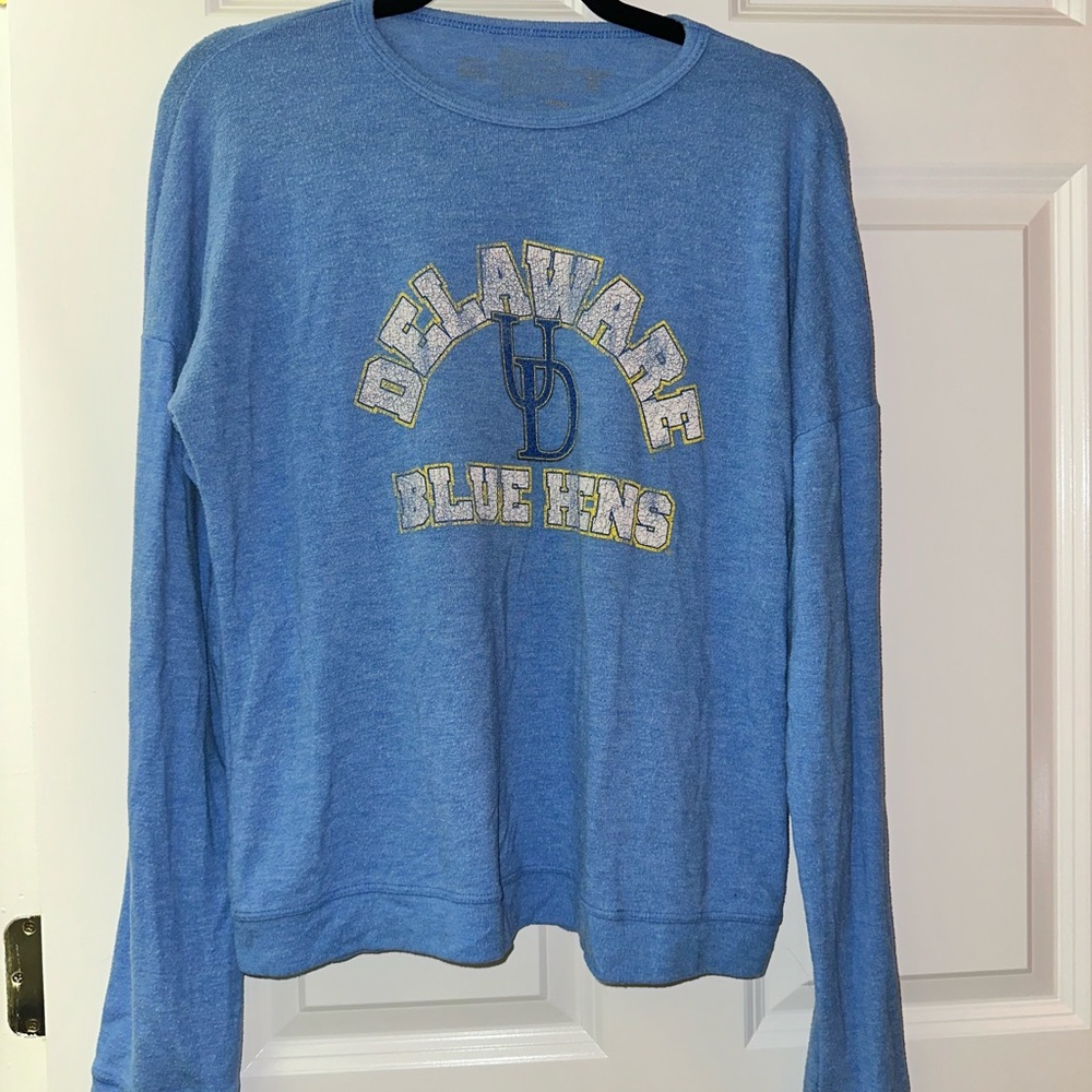 Blue Relaxed Long Sleeve Ribbed Sweatshirt